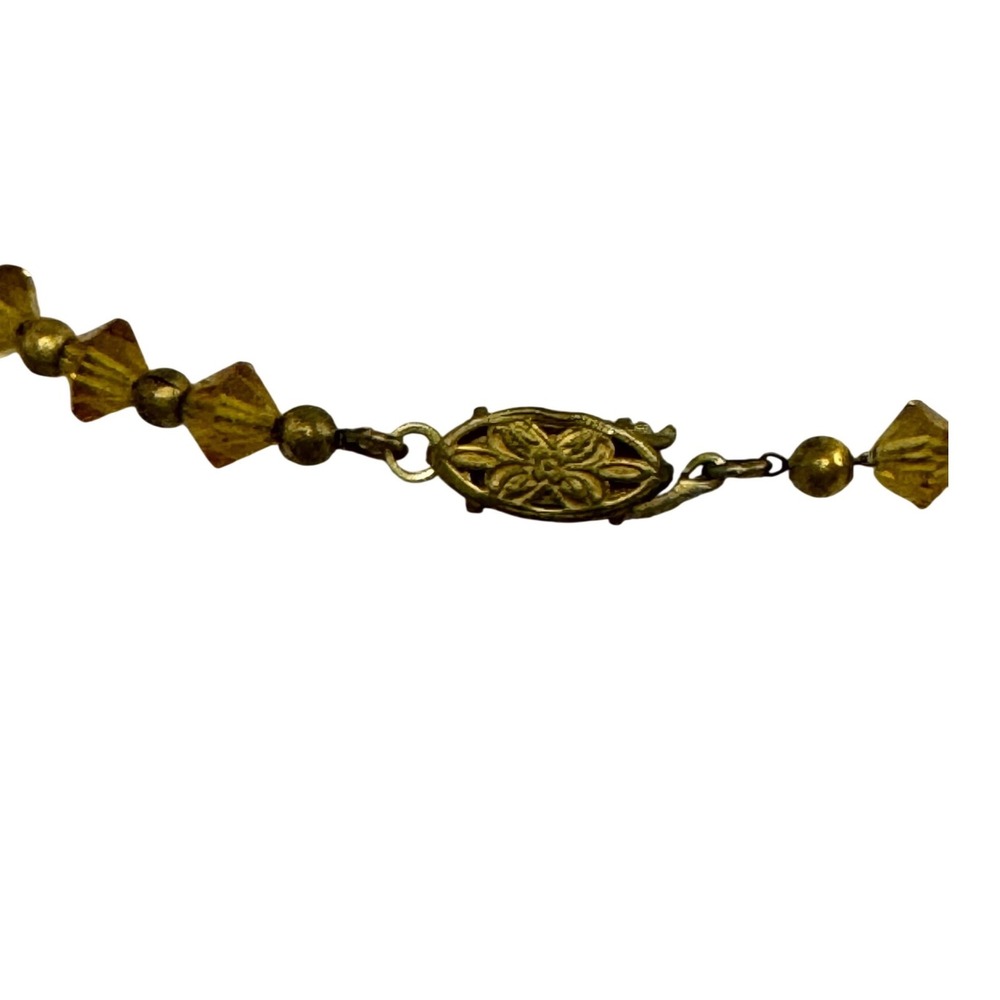 Vintage Amber Glass Bicone Bead Necklace Filigree Box Clasp Gold Tone Boho Retro - Picture 3 of 5